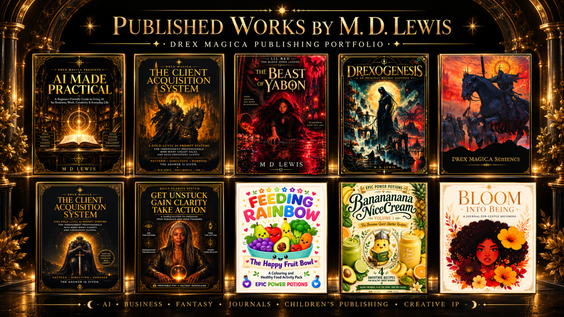 Published Works by M. D. Lewis: the Drex Magica publishing portfolio of ten book covers